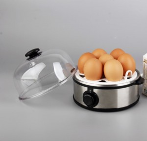 Stainless steel Multi-function Egg Steamer with egg piercer integrated in the bottom of measuring cup