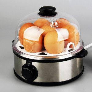 Stainless steel Multi-function Egg Steamer with egg piercer integrated in the bottom of measuring cup